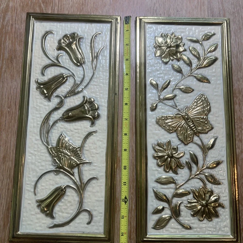 Vintage MCM Wall Panels Gold Floral Butterfly Cream 3D Set